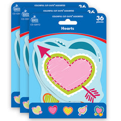 Hearts Cut-Outs, 36 Per Pack, 3 Packs