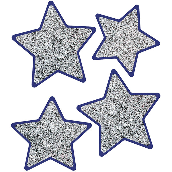 Sparkle + Shine Solid Silver Glitter Stars Cut-Outs, Pack of 36