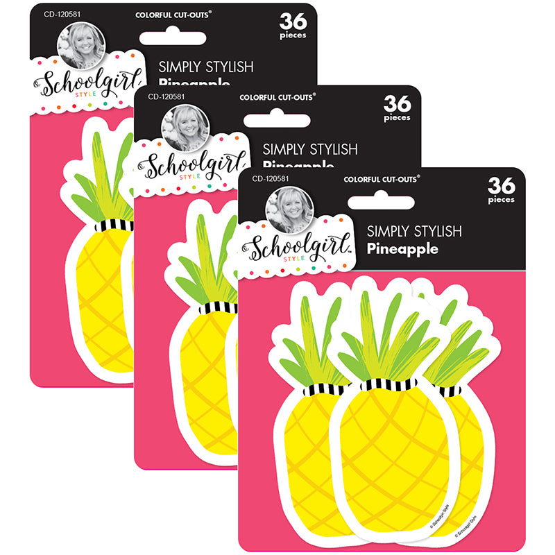 Simply Stylish Tropical Pineapple Cut-Outs, 36 Per Pack, 3 Packs