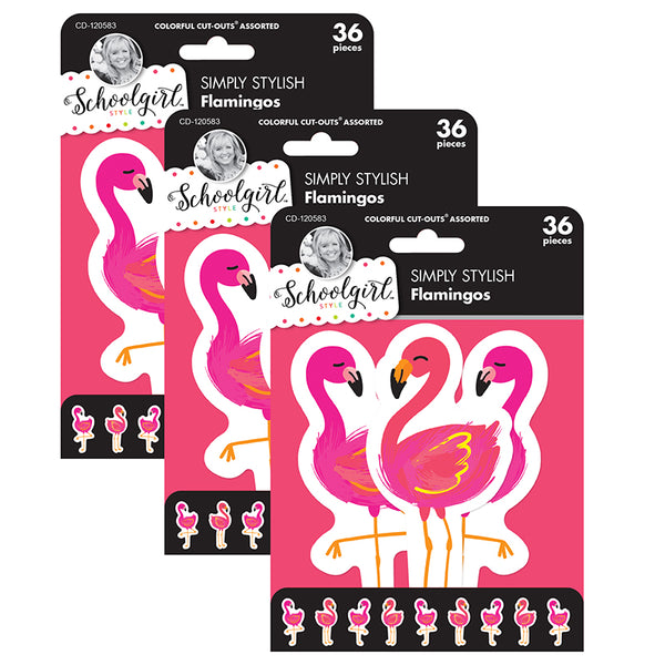 Simply Stylish Tropical Flamingos Cut-Outs, 36 Per Pack, 3 Packs