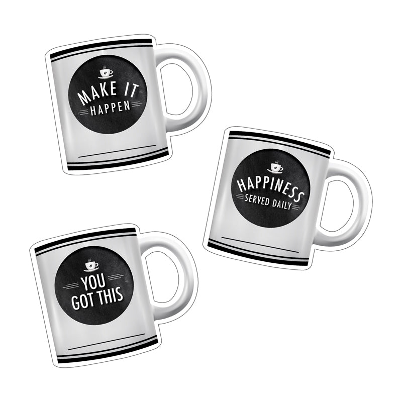 Industrial Cafe Motivational Coffee Mugs Cut-Outs, Pack of 36