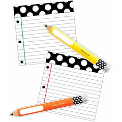 Black, White & Stylish Brights Pencils and Papers Cut-Outs, Pack of 12