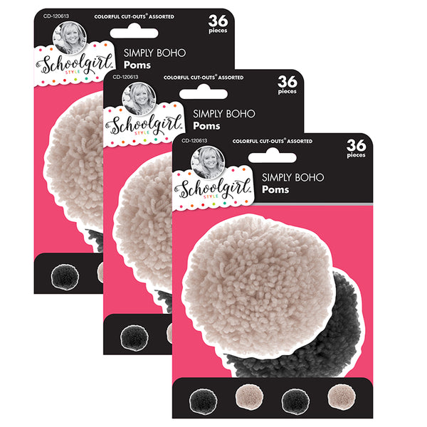 Simply Boho Poms Cut-Outs, 36 Per Pack, 3 Packs