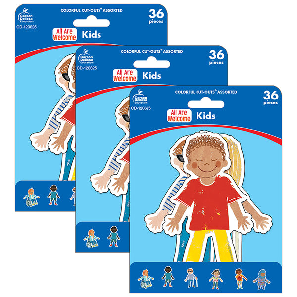 All Are Welcome Kids Cut-Outs, 36 Per Pack, 3 Packs