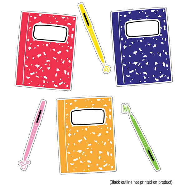 Notebooks and Pens Cut-Outs, Pack of 36