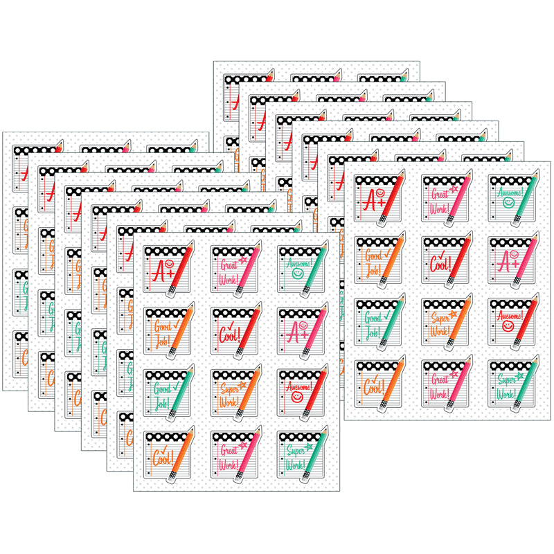 Black, White & Stylish Brights Motivators Stickers, 72 Per Pack, 12 Packs