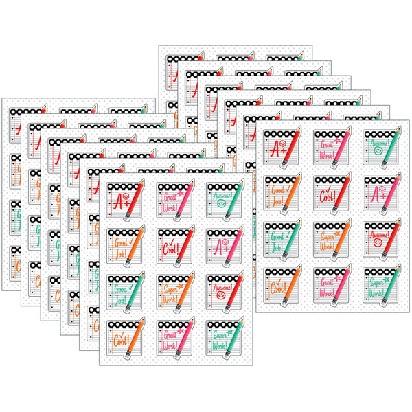 Black, White & Stylish Brights Motivators Stickers, 72 Per Pack, 12 Packs