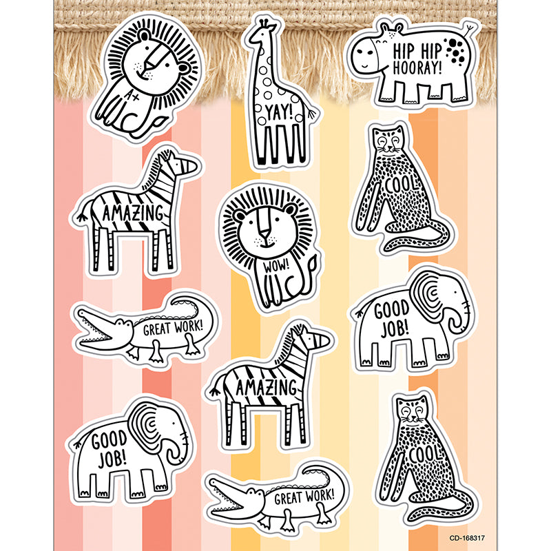 Simply Safari Animals Shape Stickers, Pack of 72