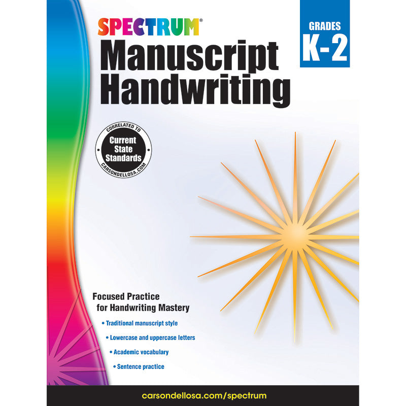 Manuscript Handwriting Workbook, Grade K-2, Paperback