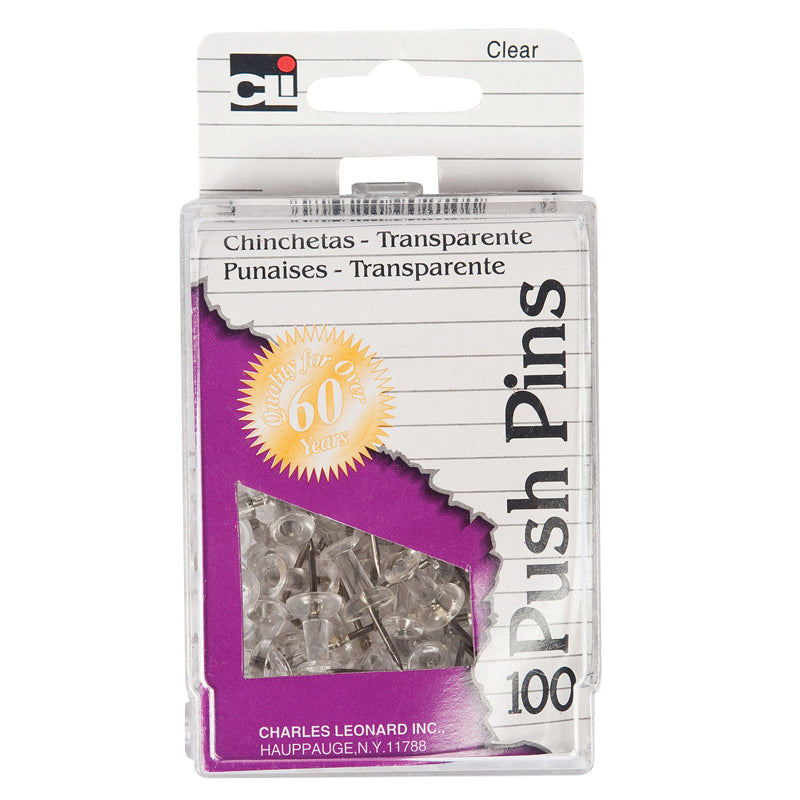 Push Pins, Clear, 100/Pack