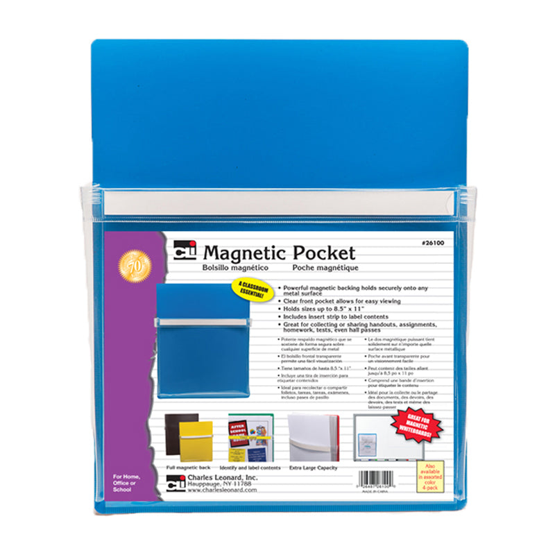 Magnetic Pocket, 9-1/2" Wide x 11-3/4" High, Blue, 1 Each