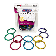 Loose Leaf Rings, 1" Diameter, Metallic Assorted Colors, Pack of 10