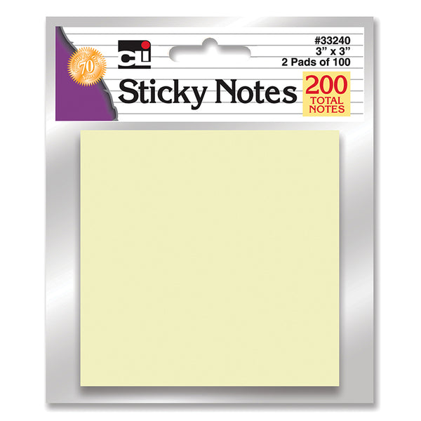 Sticky Notes, 3" x 3", Yellow, 100 Sheets/Pad, 2 Pads