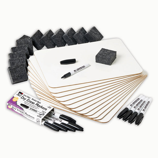 Dry Erase Lapboard Class Pack, Plain 1-Sided Boards, Markers & Erasers, Pack of 12