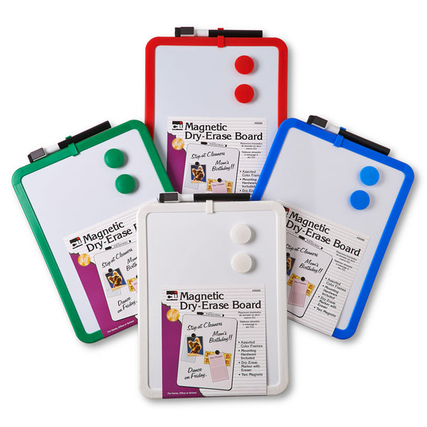 Framed Magnetic Dry Erase Board with Marker & Magnets, Assorted Colors, 8.5" x 11"