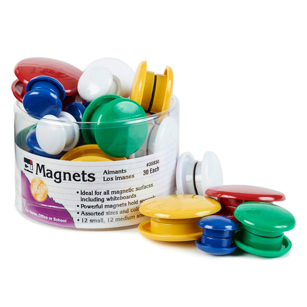 Round Magnets, Assorted Sizes & Colors, Tub of 30