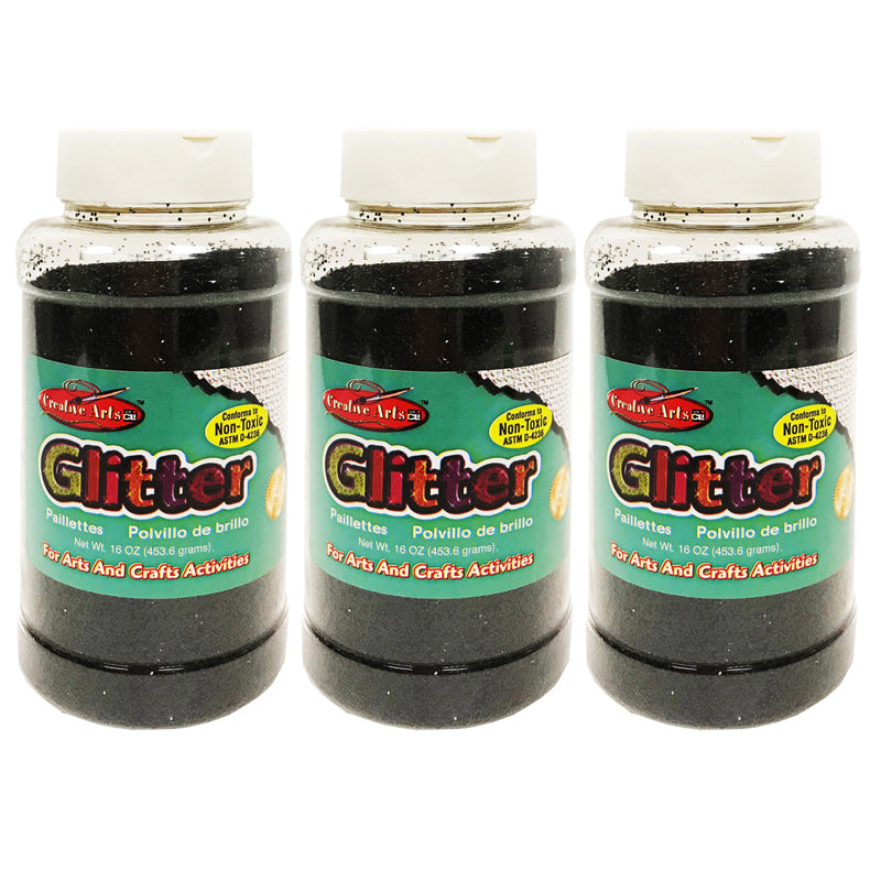 Creative Arts™ Glitter, 1 lb. Bottle, Black, Pack of 3