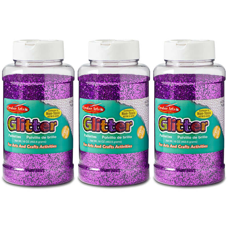 Creative Arts™ Glitter, 1 lb. Bottle, Purple, Pack of 3