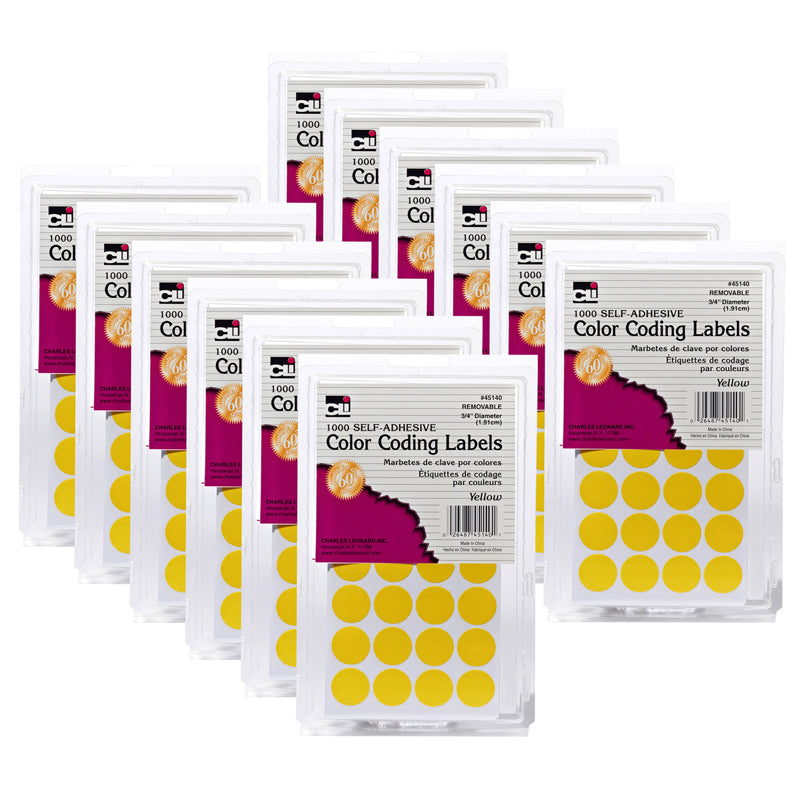 Color Coding Labels, 3/4", Yellow, 1000 Per Pack, 12 Packs