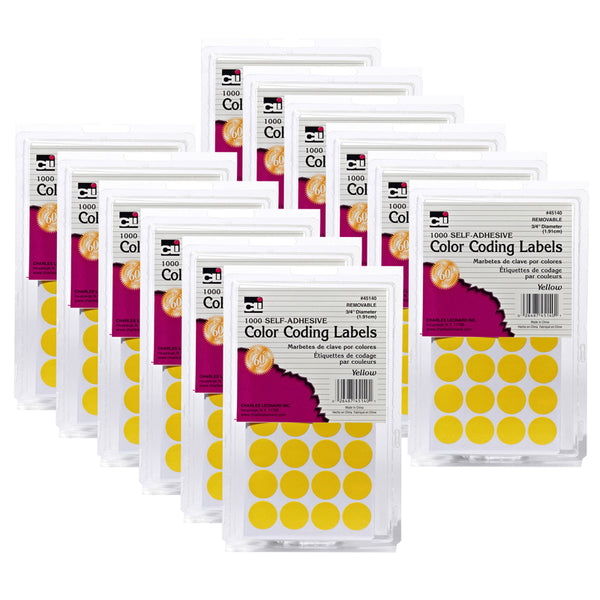 Color Coding Labels, 3/4", Yellow, 1000 Per Pack, 12 Packs