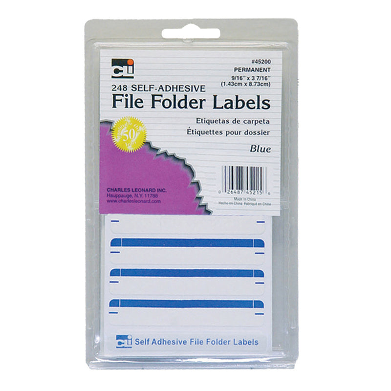 File Folder Labels, Self-Adhesive, 0.56 x 3.43 Inches, Blue, 248-Count