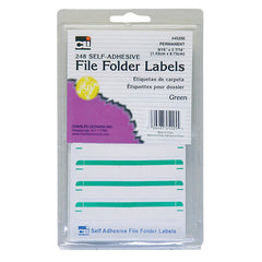 File Folder Labels, Self-Adhesive, 0.56" x 3.43", Green, Box of 248