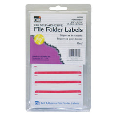 File Folder Labels, Self-Adhesive, 0.56" x 3.43", Red, Box of 248