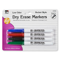 Dry Erase Markers, 4 Colors, Bullet Tip, Pack of 4