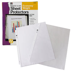 Sheet Protectors, Top Loading with Binder Holes, 2 Mils Economy Weight, Non-Glare, Letter Size, Clear, Pack of 50