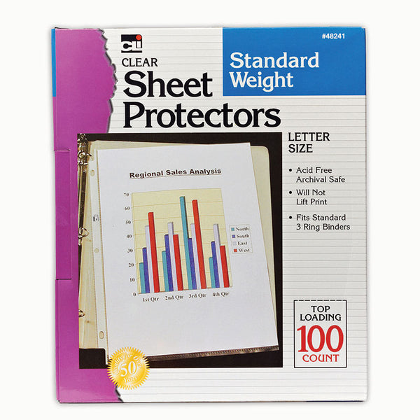 Sheet Protectors, Standard Weight, Letter Size, Clear, Box of 100