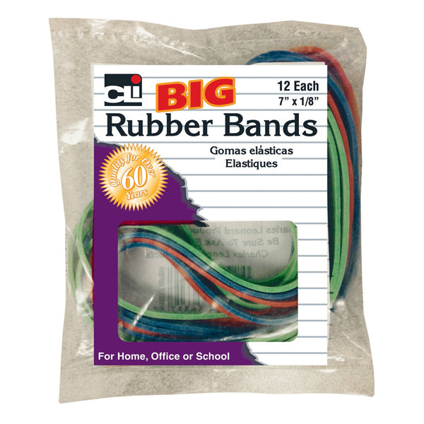 Big Rubber Bands, 7" x 1/8", Pack of 12