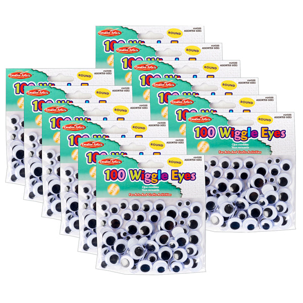 Wiggle Eyes, Black, Assorted Sizes, 100 Per Pack, 12 Packs