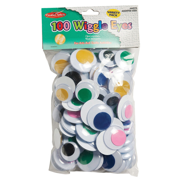 Wiggle Eyes, Jumbo Round, Assorted Colors & Sizes, Pack of 100