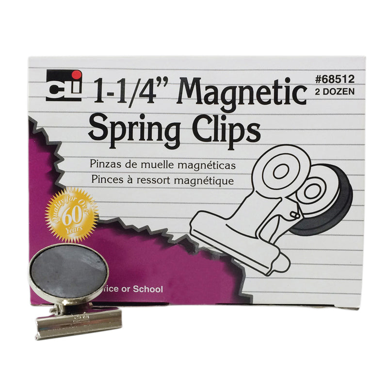 Magnetic Spring Clips, 1-1/4", Box of 24