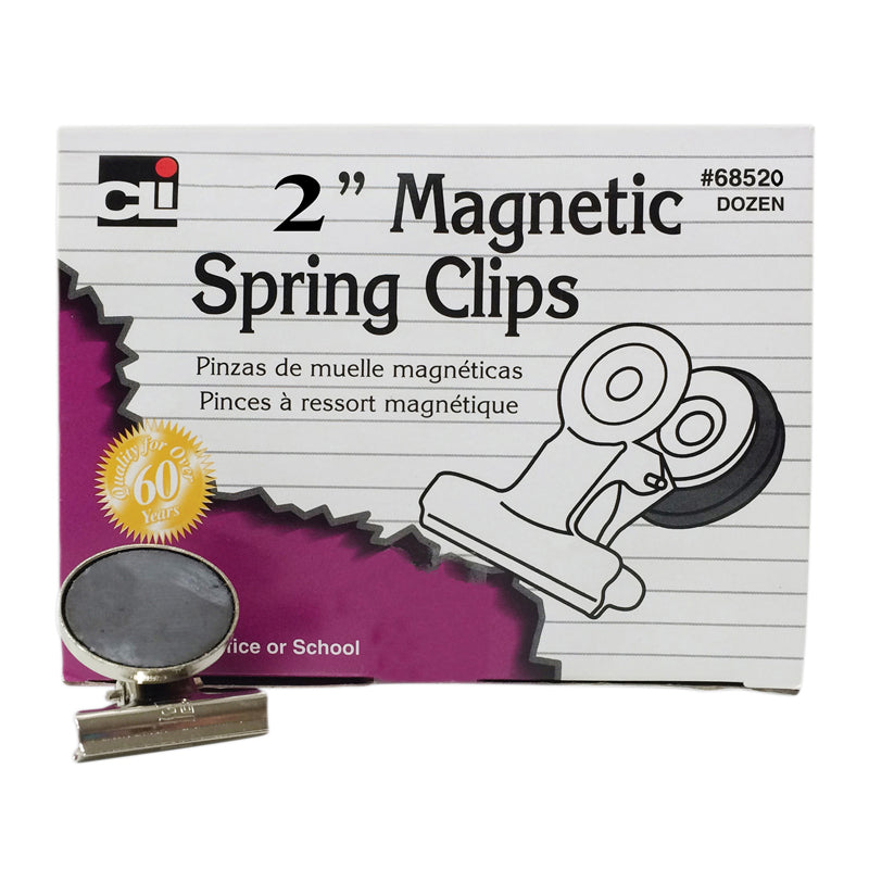 Magnetic Spring Clips, 2", 12/Box