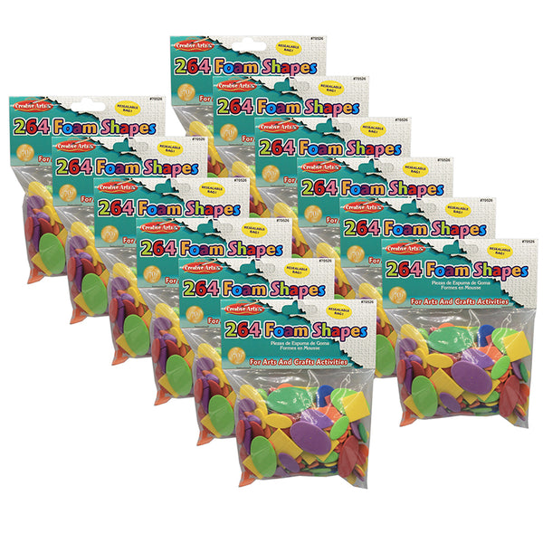 Assorted Foam Shapes, 264 Per Pack, 12 Packs