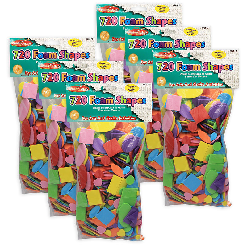 Foam Shapes, Assorted Colors, 720 Per Pack, 6 Packs