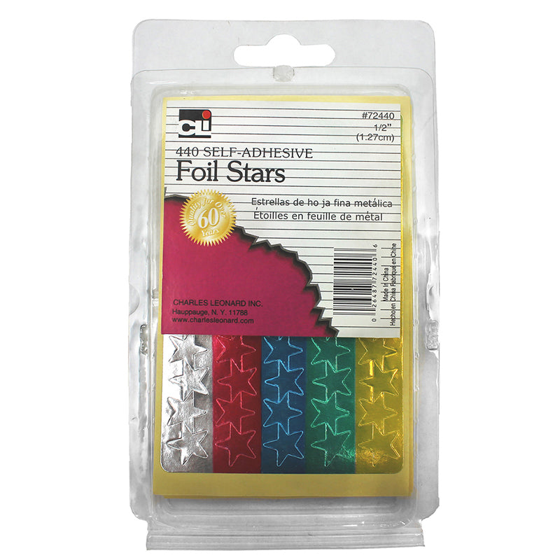 Foil Star Labels, Self-Adhesive, 1/2 Inch Metallic Star Stickers, Assorted Colors, 440/Box