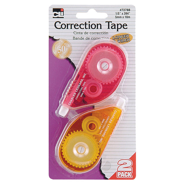 Correction Tape, Assorted Color Cases, 1/5" x 394", Pack of 2