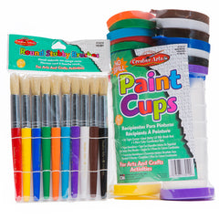 Paint Cups & Round Stubby Bush Set, Assorted Colors, 10/Set