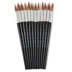 Water Color Paint Brushes with Round Pointed Tip, # 12, 1.06 Inch, Camel Hair, Black Handle, Pack of 12