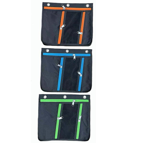 Expanding Pencil Pouch, 3 Pocket, 11"W x 9.5"H x 1"D, Assorted Colors, Set of 24