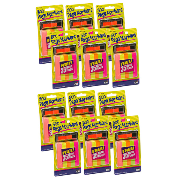 Peel Off Sticky Note Flags, 500 Paper Markers and 35 Note Flags Per Pack, Assorted Colors, 12 Packs