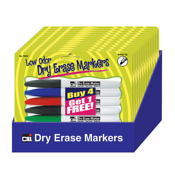 Pocket Dry Erase Markers, Low Odor, Assorted Colors, 5 Per Pack, 12 Packs