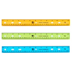 Double Bevel Plastic Flat Rulers, Translucent Assorted Colors, 12"