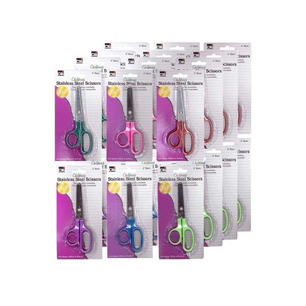 Children's 5" Scissors, Blunt Tip, Assorted Colors, Pack of 24