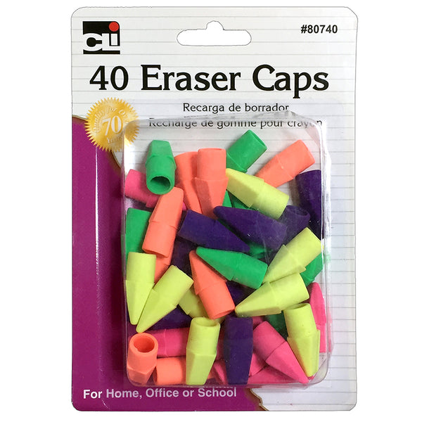 Pencil Eraser, Caps, Assorted Colors, Pack of 40