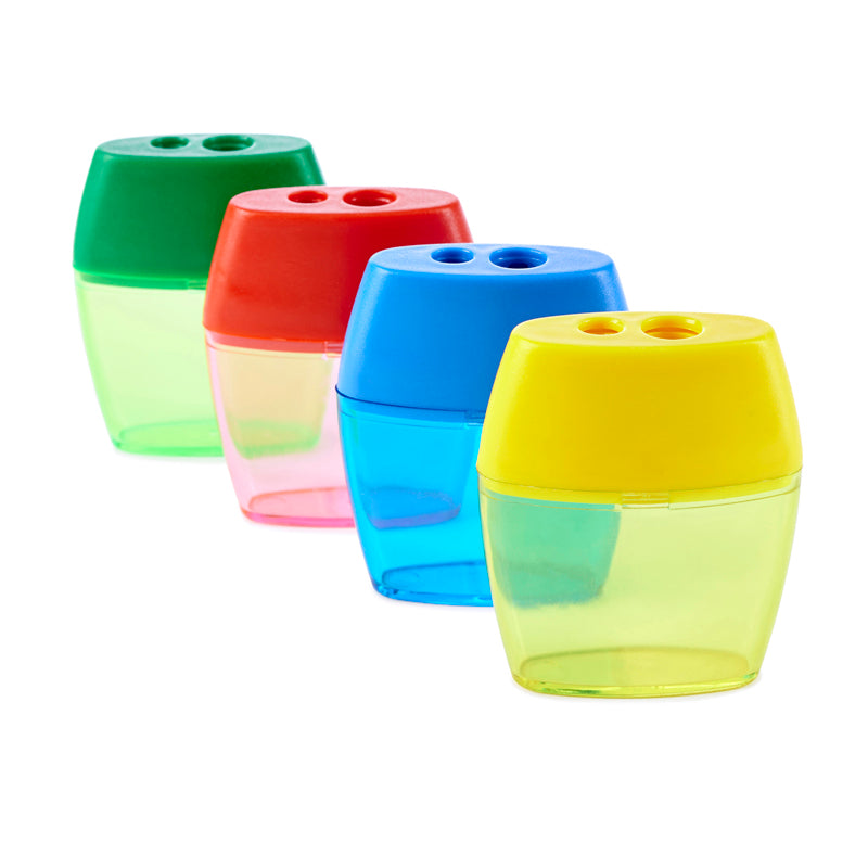 Pencil Sharpener, Deluxe Two-Hole Style with Shaving Receptacle, Assorted Colors