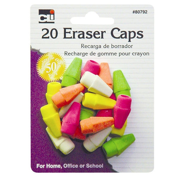 Pencil Eraser Caps, Neon, Assorted, Pack of 20