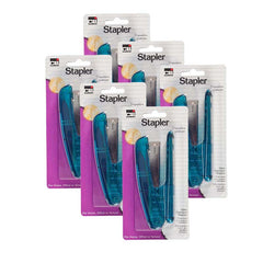 Plastic Half Strip Stapler, Transparent Assorted Colors, Pack of 6